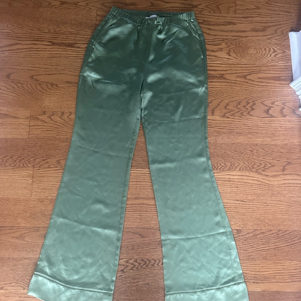 Something Navy Green Satin Pants